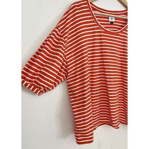 Cabi Slouchy Oversized Orange White Stripe Short Sleeve Boxy Top Women’s Size M - Picture 6 of 10